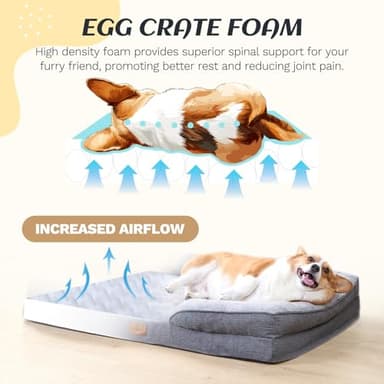 OUPEIWAWA Large Dog Bed Orthopedic with Bolster Sides Removable Egg-Crate Foam Waterproof Liner Pet Bed Sofa Couch with Removable Washable Cover Non-Slip Bottom, Gray - Image 2