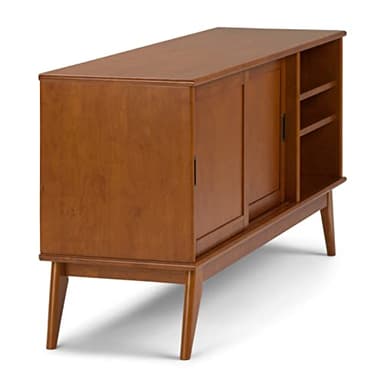 SIMPLIHOME Draper SOLID HARDWOOD 60 Inch Wide Mid Century Modern TV Media Stand in Teak Brown For TVs up to 65 Inches, For the Living Room and Entertainment Center - Image 9