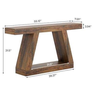Tribesigns Farmhouse Console Table, 55-Inch Rustic Sofa Table with Storage, Industrial Wooden Entryway Table for Hallway, Living Room, Dark Brown - Image 2