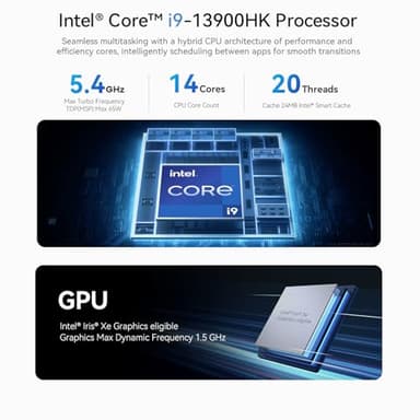 Beelink GTi13 Mini PC, Intel Core i9 13900HK (up to 5.4GHz) 14C/20T, Mini Computer 32GB DDR5 5200MHz 1TB PCIe4.0 SSD, Triple Display HDMI&DP/Thunderbolt 4/4K 60Hz/WiFi6/BT5.2/NPU/AI/Built-in PSU - Image 2