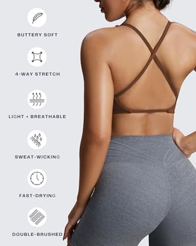Aoxjox Women's Workout Sports Bras Fitness Backless Padded Sienna Low Impact Bra Yoga Crop Tank Top (Dark Brown, Medium) - Image 4