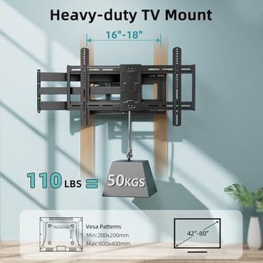 HCMOUNTING Long Arm TV Wall Mount for 42-80 inch TVs, Full Motion with 43 inch Extension Articulating Arms, Swivel and Tilt TV Bracket, Holds up to 110 lbs, Max VESA 600x400mm - Image 4