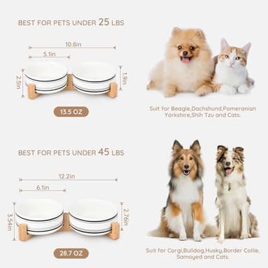 SPUNKYJUNKY Ceramic Dog and Cat Bowl Set with Wooden Stand, Modern Cute Weighted Food Water Bowl Set for Medium Size Dogs (3.6 Cups, 2 × Horizontal Stripe-White - Image 4
