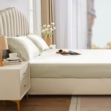 CozyLux Satin Fitted Sheet Queen Size, Beige Silky Satin Bed Fitted Sheet Only with Silky Microfiber, Deep Pocket, Single Bottom Sheet Sold Separately, Breathable, Smooth and Soft - Image 6