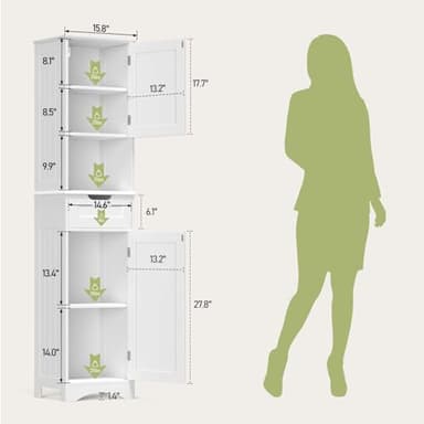 Gizoon 67" H Tall Bathroom Cabinet, Storage Cabinet with 2 Doors & Drawer, Narrow Bathroom Storage Cabinet Freestanding Adjustable Shelves for Home, Kitchen, Versatile, Anti-Tipping, White - Image 3