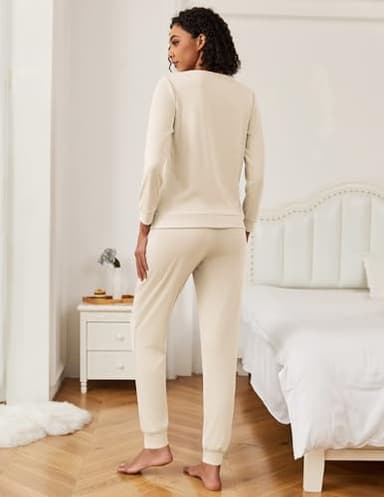 Ekouaer Women's Pajama Sets Casual 2Pcs Sleepwear Long Sleeve Pullover Tops Long Joggers Pants with Pockets - Image 5