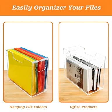 Aphbrada Acrylic Hanging File Folder Organizer Box, Clear File Storage Organizer Desktop Filing Box with Handles for Letter Size/A4, Portable Folder Holder for Office, Home, School - Image 6