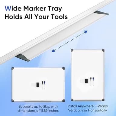 Magnetic White Board Hanging 36" x 24" for Wall, Dry Erase Board for Office, School, Home, Silver Frame, Includes Eraser, Markers, Magnets, Pen Tray - Image 4