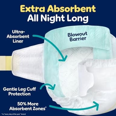 Pampers ZZZ Overnight Diapers, Size 5 (27+ lbs), 88 Count, Nighttime Protection Disposable Baby Diaper, Night Time Leak and Skin Protection - Image 4