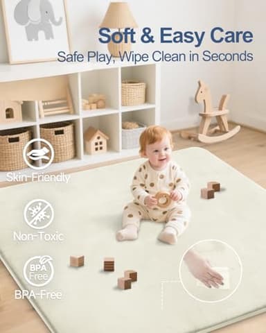SEPARO Thick Baby Play Mat for Floor,50 x 50 Playpen Mat,Tummy Time Foam Mat,Ultra Soft Support & Plush Feel,Easy Care with Non-Slip Cushioned for Infant,Kids and Toddler Crawling,Beige - Image 3