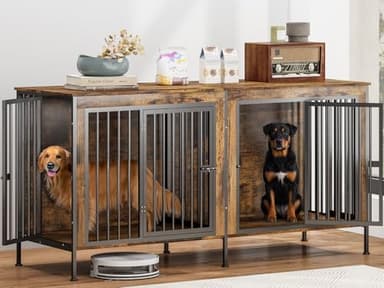 78 Inch Dog Crate Furniture for 2 Dogs,Extra Large Double Dog Kennel Furniture with Removable Divider, XXL Thick Wooden Dog Cage TV Stand - Image 1