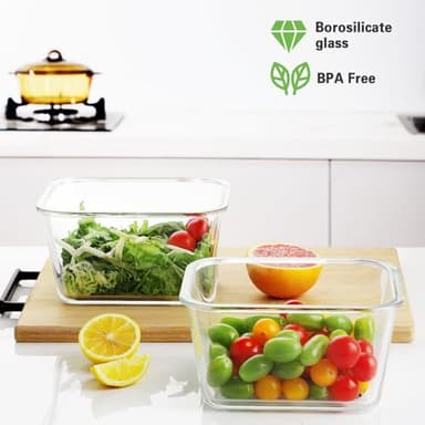 HOMBERKING 4 Pieces 63oz/8cup Large Glass Food Storage Containers with Lids, Meal Prep Containers, Airtight Bento Boxes with Leak Proof Locking (2 Containers + 2 Lids) - Microwave, Oven Safe - Image 6
