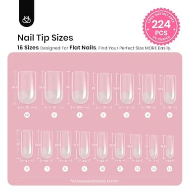 Beetles Tipex Nail Kit, Square Medium Nail Tips 224 Pcs 16 Sizes Pre-Etched Fake Nails with Tipex Nail Glue Mini Nail Lamp - Thick Acrylic Nail Set Pre-Builder Gel Press-on Nails - Image 3