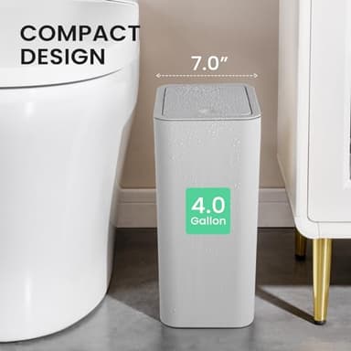 Cesun Bathroom Trash Can with Lid, 4.0 Gallon / 15 Liter Small Garbage Can with Press Top Lid, Plastic Wastebasket with Pop-up Lids for Toilet, Office, Bedroom, Living Room, Grey - Image 2