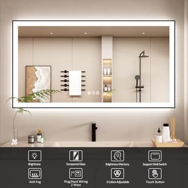 ISTRIPMF 72x32 Inch LED Bathroom Mirror with Black Frame, Backlit and Front Lighted Bathroom Mirrors for Wall, Anti-Fog, Dimmable, Memory, Shatterproof, LED Vanity Mirror for Bathroom - Image 2