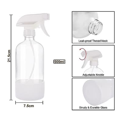hmaimas Glass Spray Bottles for Cleaning Solutions, 16oz Reusable Clear Empty Mist Spray Bottle with Silicone Sleeve for Hair, Plants and Essential oils 2 Pack - Image 8
