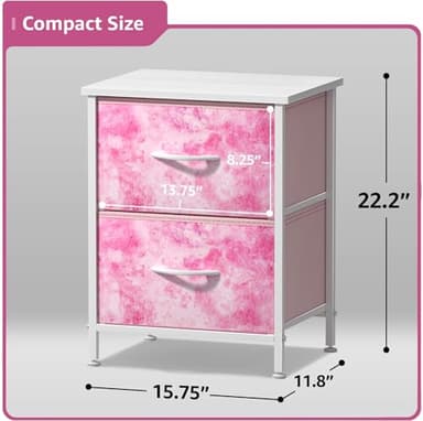 Sorbus Nightstand with 2 Drawers - Kids Bedside Furniture End Table Night Stand - Steel Frame, Wood Top & Easy Pull Fabric Bins - Dresser & Chest for Home, Bedroom Accessories, Office & Dorm (2 Pack) - Image 3