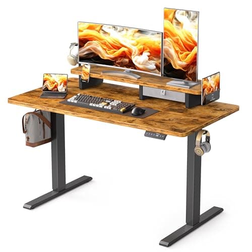 WALKINGDESK 48x24 Inches Electric Standing Desk with Drawer and Monitor Stand, Height Adjustable Stand up Desk for Home Office, Ergonomic Sit to Stand Table with Phone Holder, 3 Hooks, Rustic Brown - Image 1