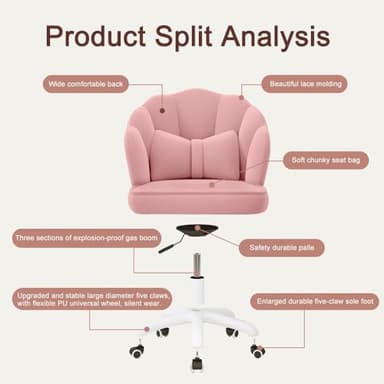 HDHNBA Vanity Chair Velvet Petal Desk Chair Upholstered Modern Tufted Home Office Chair with Back, Height Adjustable Computer Task Chair for Bedroom Living Room - Image 3