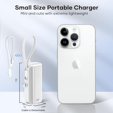 5000mAh Small Portable Charger Compatible with iPhone 14/13/12/11/XR/XS/X/8/7/6, MFi Certified Ultra-Compact 20W PD Fast Charging Power Bank Mini Cute Battery Pack(White) - Image 2