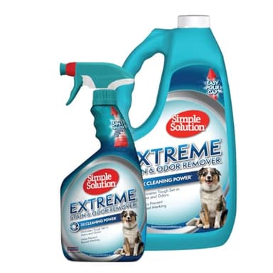 Simple Solution Extreme Pet Stain and Odor Eliminator Spray, Pee Stain Remover, Enzyme Cleaner, 3X Pro-Bacteria Cleaning Power, Dog Odor Remover, 32 oz and Gallon - Image 1