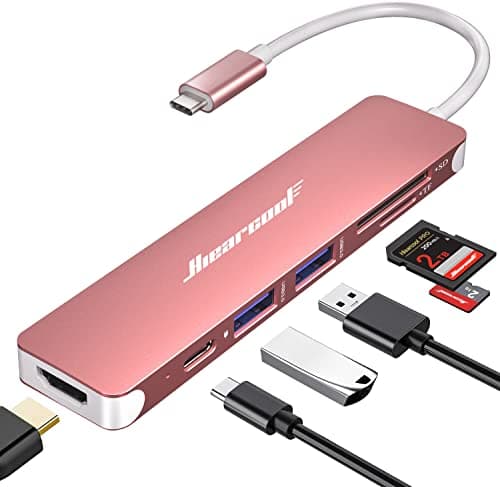 Hiearcool USB C Hub,USB-C Dongle,7IN1 USBC to HDMI Multple Adapter Compatible for MacBook Dell Lenovo Asus Thunderbolt 3 Thunderbolt 4 Type C Docking Station (HDMI USB3.0 TF/SD PD)-Rose Gold - Image 1