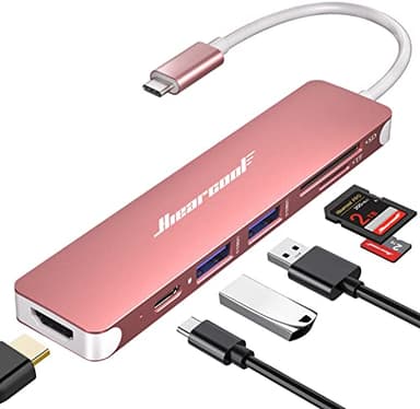 Hiearcool USB C Hub,USB-C Dongle,7IN1 USBC to HDMI Multple Adapter Compatible for MacBook Dell Lenovo Asus Thunderbolt 3 Thunderbolt 4 Type C Docking Station (HDMI USB3.0 TF/SD PD)-Rose Gold - Image 1