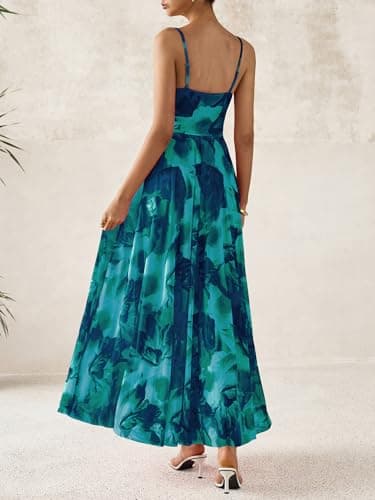 BTFBM Women Summer Floral Maxi Dresses Elegant Spaghetti Strap Dress Printed Party Dress Beach Long Dresses(Floral Lake Blue,Large) - Image 3
