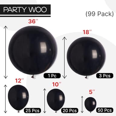 PartyWoo Black Balloons 99 pcs Different Sizes Pack of 36 18 12 10 5 Inch Matte Black Latex Balloon Arch Kit Garland for Graduation Halloween New Year Anniversary Birthday Party Decorations Black-Y18 - Image 4