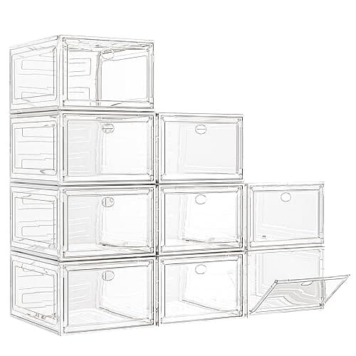 7 code Large Clear Shoe Boxes Organizer【Thicker Material】 Stronger Shoe Box with Magnetic Door, Stackable Shoe Storage Box for Closet, Foldable Space-Saving Storage Bins Shoe Cabinet, White 9 Pack - Image 1