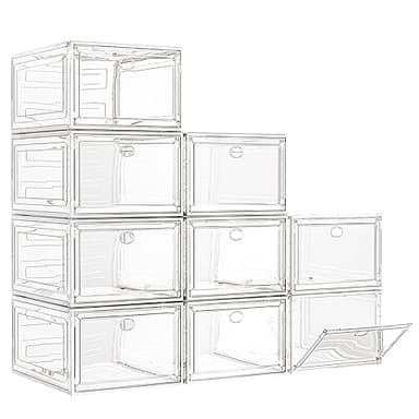 7 code Large Clear Shoe Boxes Organizer【Thicker Material】 Stronger Shoe Box with Magnetic Door, Stackable Shoe Storage Box for Closet, Foldable Space-Saving Storage Bins Shoe Cabinet, White 9 Pack - Image 1