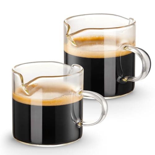 Qipecedm Espresso Cups Set of 2, 4 OZ Double Spouts Cups, Shot Glasses, Milk Cup with Handle, Clear Glass, Espresso Accessories for Machine, Small - Image 1