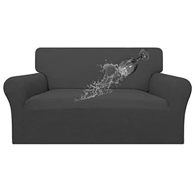 Easy-Going 100% Waterproof Loveseat Couch Cover, Dual Waterproof Sofa Cover, Stretch Jacquard Sofa Slipcover, Leakproof Furniture Protector for Kids, Pets, Dog and Cat (Loveseat, Dark Gray) - Image 1