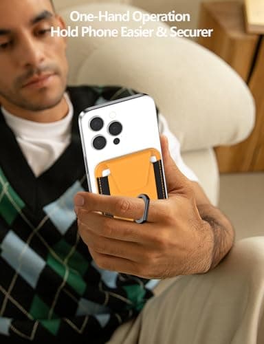 For Magsafe Wallet with Grip, 6-Card Holder, Stronger Magnetic Card Wallet Holder for iPhone 17/16/15, iPhone 14/13/12 Series, Leather Magnetic Phone Wallet with Privacy Flap, RFID Blocking, Orange - Image 4