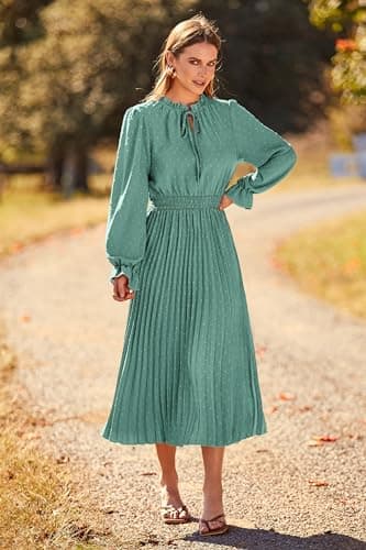 PRETTYGARDEN Women Long Flowy Dress Spring Fall Fashion Clothes Casual Pleated A Line Midi Dresses (Green,Medium) - Image 8