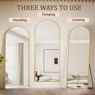 Koonmi Arched Full Length Mirror, 71"x26" Full Body Floor Mirror Standing Hanging or Leaning Wall, Full Body Mirror with Stand, Aluminum Alloy Thin Frame for Bedroom Living Room, Gold - Image 4