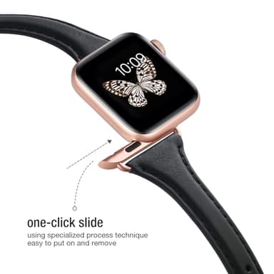 WFEAGL Compatible with Leather Apple Watch Band 41mm 40mm 38mm 42mm(series 11 10) Women, Top Grain Leather Strap Slim & Thin Replacement Wristband for iWatch Bands SE 3 2 1, Series 11 10 9 8 7 6 5 4 3 2 1 - Image 4