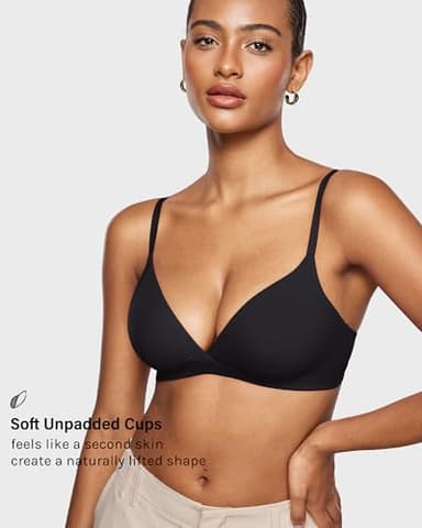 INLYRIC Women's Inbarely Triangle Bralette Comfortable Unlined V Neck Wireless Smoothing Bra Top Stretch Black Small - Image 3