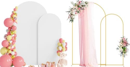 Wokceer Wedding Arch Backdrop Stand and Cover Set of 2 Metal Arch Stand with Arch Cover White 7.2FT, 6FT for Birthday Party Wedding Ceremony Bridal Baby Shower Event Decor - Image 1