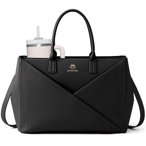 LOVEVOOK Laptop Tote Bag for Women with Large Cup Holder, 15.6 Inch PU Leather Work Bag Teacher Tote Bag, Waterproof Computer Bags Business Office Briefcase Handbag - Image 1