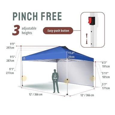 CROWN SHADES 12x12 Pop Up Canopy Tent Instant Commercial with 150D Silver Coated Fabric Including 1 Removable Sidewall, 4 Ropes, 8 Stakes, Weight Bags, STO 'N Go Bag, Blue - Image 3