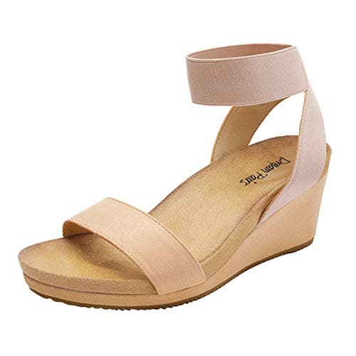 DREAM PAIRS Womens Elastic Ankle Strap Open Toe Platform Wedge Sandals Comfortable Summer Shoes for Women,Size 7,Nude,NINI-5 - Image 1