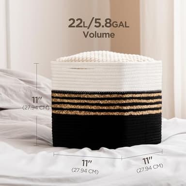 UBBCARE Set of 2 Storage Cubes 11 X 11 X 11 in, Water Hyacinth Storage Bins for Shelves, Toys, Book, Storage Baskets with Handles, Cotton Rope Woven Baskets for Organizing, Black - Image 2