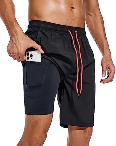 difficort Mens Swim Trunks Quick Dry Bathing Suit 9 inch Inseam Board Shorts with Compression Liner and Zipper Pocket,Black,2X-Large - Image 1