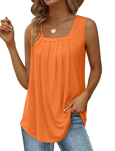 Saloogoe Sleeveless Tops for Women Square Neck Flowy Tank Tops Loose Fit Orange L - Image 1