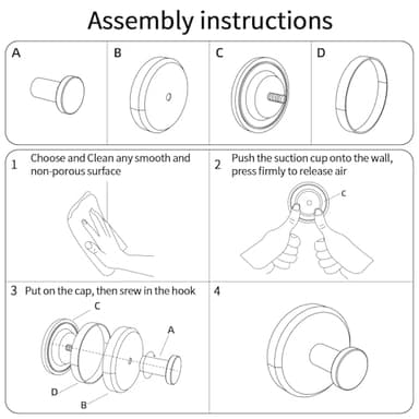 Suction Cup Hooks for Shower, Bathroom, Hanging Towels, Robe, Loofah, Mounting on Glass Shower Doors, Tile, Mirrors, Black, Rubber Suction Cup, 2 Pack - Image 5