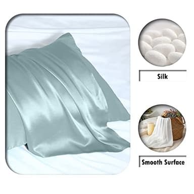 Mulberry Silk Pillowcase for Hair and Skin Standard Size 20"X 26" with Hidden Zipper Soft Breathable Smooth Cooling Pillow Covers for Sleeping(Haze Blue,1Pcs) - Image 2