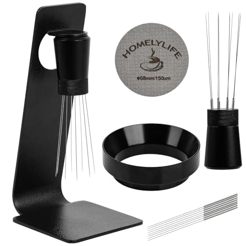 WDT Tools Espresso Puck Screen, 58mm Espresso Accessories Kit - 150μm Puck Screen Set, 0.25mm 316 Stainless Steel 8 Needles Coffee Distribution Stirrer, 58mm Portafilter Dosing Ring for Barista Black - Image 1