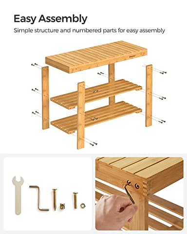 SONGMICS Shoe Rack Bench, 3-Tier Bamboo Shoe Storage Organizer, Entryway Bench, Holds Up to 286 lb, 11.3 x 27.6 x 17.8 Inches, for Entryway Bathroom Bedroom, Natural ULBS04N - Image 9