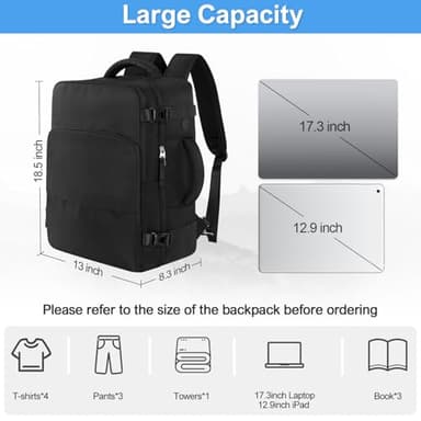 Sinaliy Travel Backpack, Carry on Flight approved Travel Bag with Multi-Pockets, Waterproof 17.3inch Laptop Backpack for Men Women, Black - Image 5